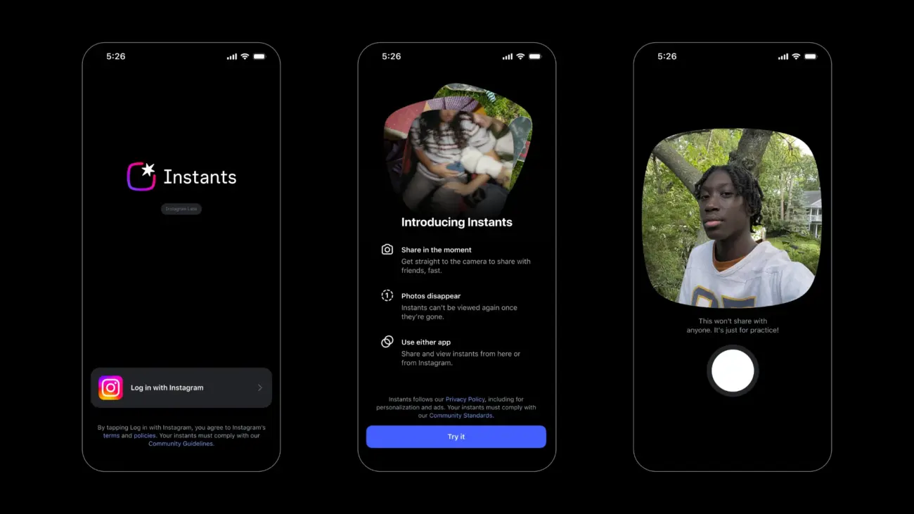 Instagram Instants screenshot menampilkan fitur berbagi foto spontan