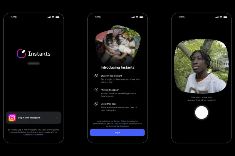 Instagram Instants screenshot menampilkan fitur berbagi foto spontan