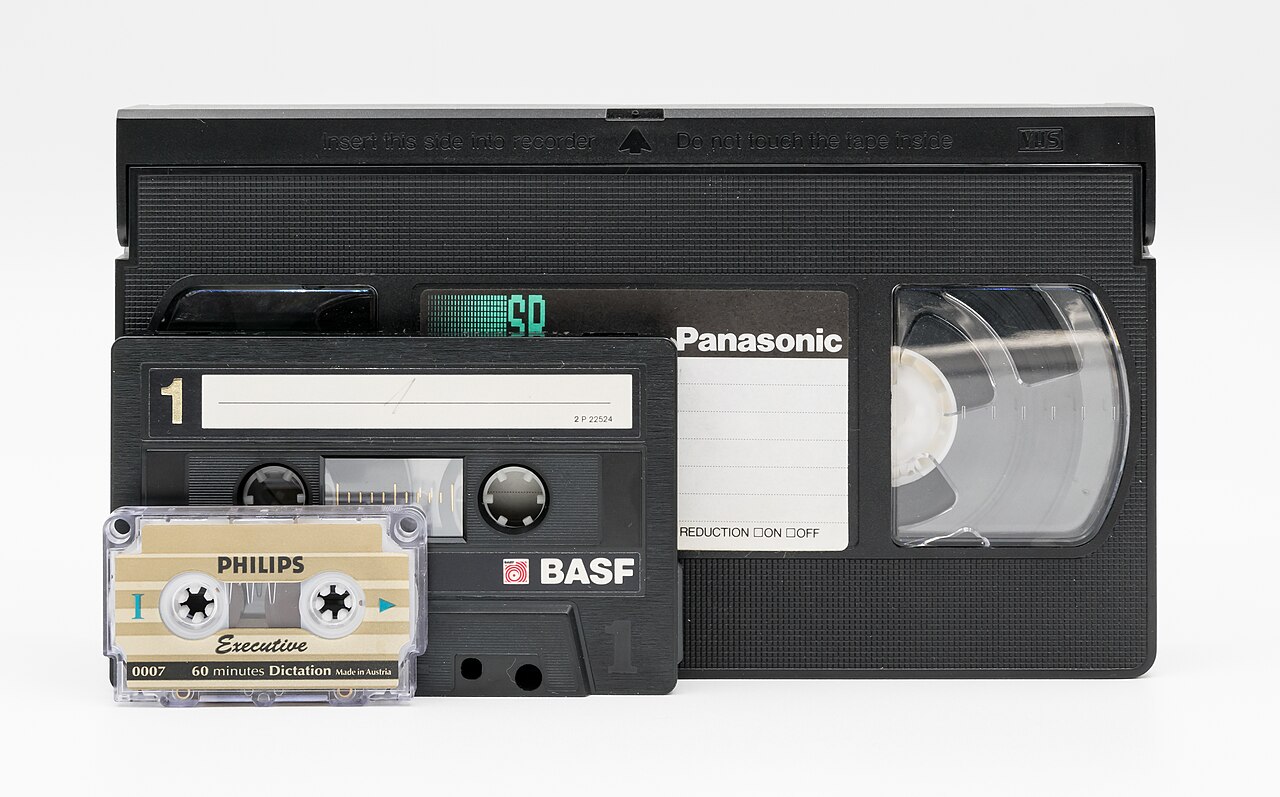 VHS cassette and mini cassettes retro aesthetic cover
