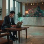Ilustrasi peretasan Wi-Fi hotel oleh kelompok hacker Midnight Blizzard dalam kampanye CaptiveCrunch
