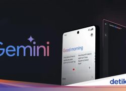 Ilustrasi Google Gemini AI di HP dan laptop