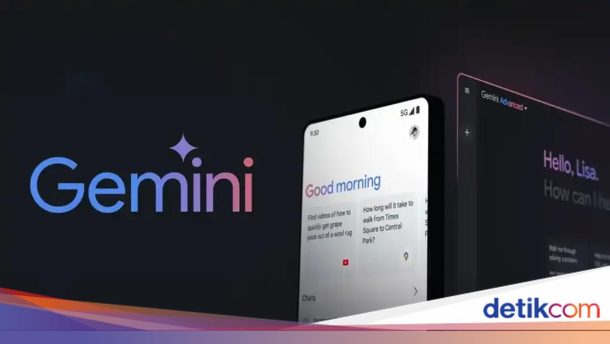 Ilustrasi Google Gemini AI di HP dan laptop