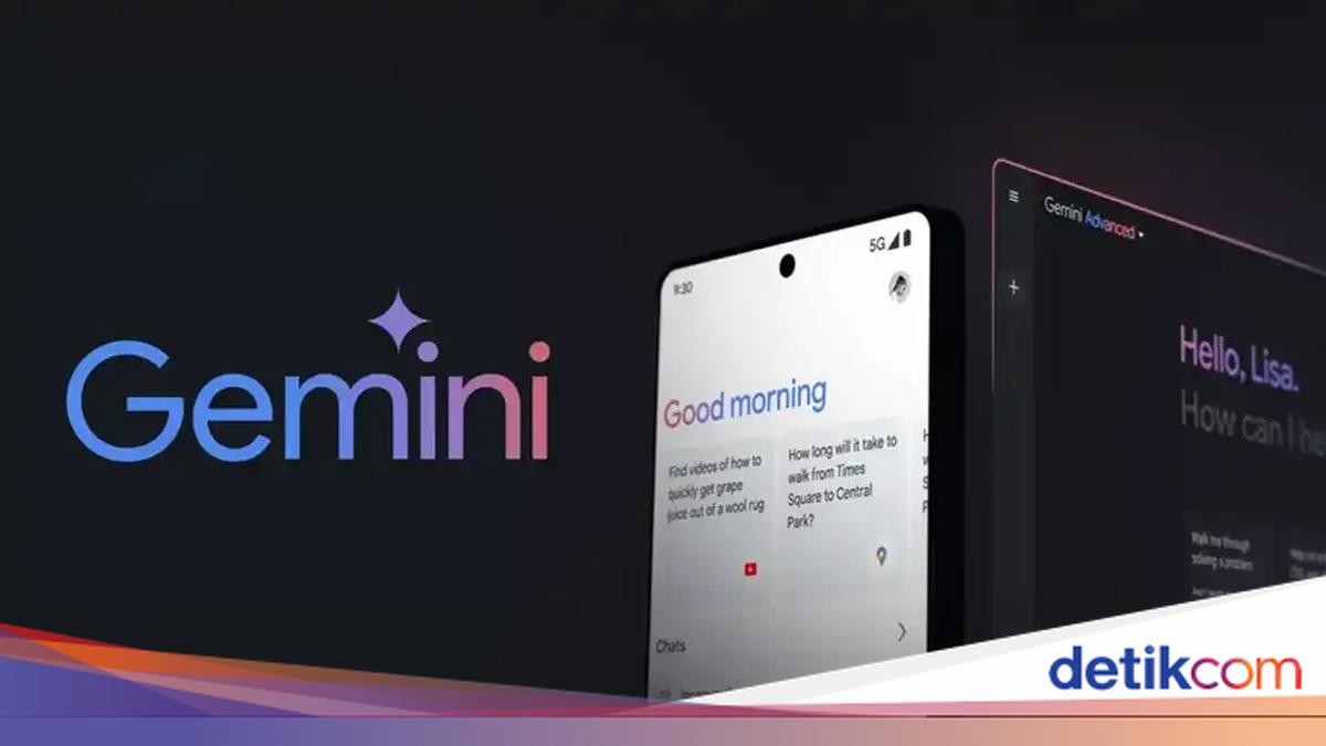Ilustrasi Google Gemini AI di HP dan laptop
