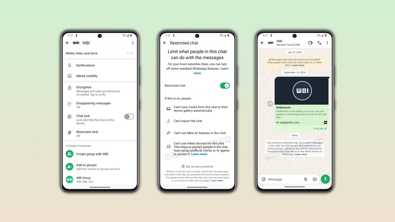Restricted Chat WhatsApp beta Android - tampilan pengaturan privasi chat di layar info chat